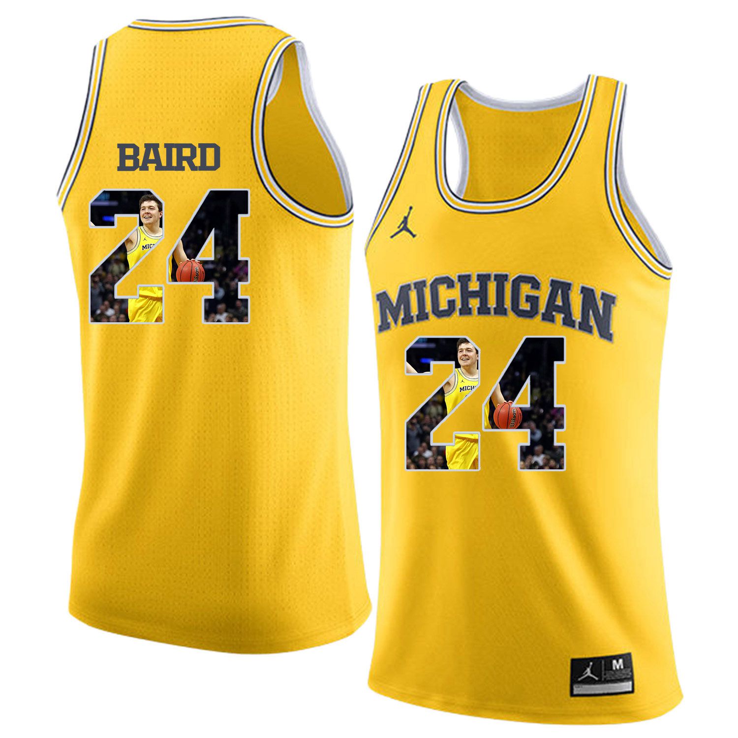Men Jordan University of Michigan Basketball Yellow #24 Baird Fashion Edition Customized NCAA Jerseys->customized ncaa jersey->Custom Jersey